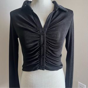 Mimosa size small women’s black, long sleeve top with buttons.